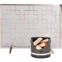 Dibor Black & Nickel Coal, Log, Kindling Bucket with Mosaic Style Firescreen