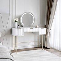 CARME HOME Lara White Dressing Table with Elsie LED Mirror (White Base)
