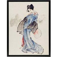 Artery8 Vintage Japanese Geisha Portrait Framed Canvas Wall Art Print Hokusai in Blue | Size: W12 x H16