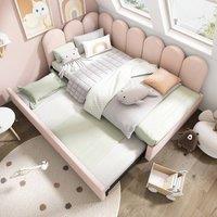 BTM Pink Velvet 3FT Daybed with Pull-Out Bed & Metal Frame