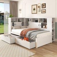BTM White 3ft Platform Bed with Trundle, Bookcase & USB Charging