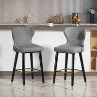 HOMCOM Bar Stools Set of 2, Dining Stools with Backrest, Footrest in Grey