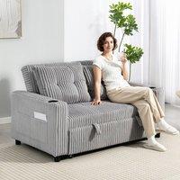 HOMCOM 2 Seater Sofa Bed, Click Clack Pull Out Bed Settee, Light Grey
