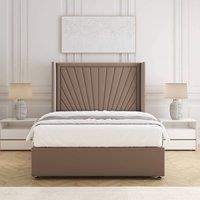 BSSPOKE Alina Divan Bed Set Plush Velvet 54 Headboard & Mattress No Drawers in Taupe | Size: Double