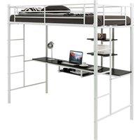 Costway 3.5FT Single Metal Loft Bed Frame High Sleeper Bunk Bed W/ Desk Storage Shelves in White
