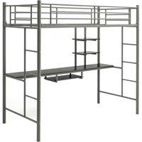 Costway 3.5FT Single Metal Loft Bed Frame High Sleeper Bunk Bed W/ Desk Storage Shelves in Silver
