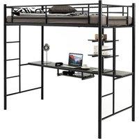 Costway 3.5FT Single Metal Loft Bed Frame High Sleeper Bunk Bed W/ Desk Storage Shelves in Black