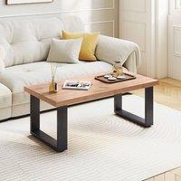 Costway Rustic Coffee Table 120cm Farmhouse Style Accent Table in Light Oak