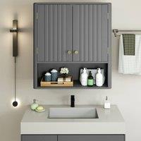 Costway Fluted Bathroom Wall Cabinet Modern Double Door Medicine Cabinet in Grey