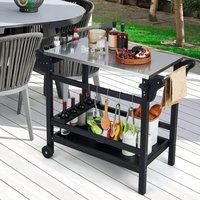 Costway Movable Outdoor Dining Cart Table HDPE Pizza Oven Stand Cooking Table in Black