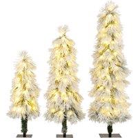 Gymax 3ft 4ft 5ft Pre-lit Christmas Tree Set 3 PCS Snow Flocked Xmas Tree in Green
