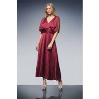 Oasis Women's Hotfix Detail Ruched Bodice V Neck Midi Dress in Wine | Size: 14