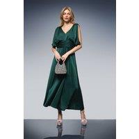 Oasis Women's Hotfix Detail Ruched Bodice V Neck Midi Dress in Forest | Size: 14