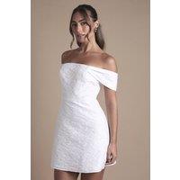 Oasis Women's Off The Shoulder Jacquard Wedding Mini Dress in Ivory | Size: 18