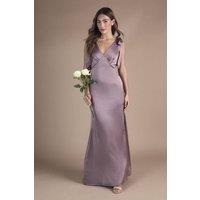 Coast Women's Honoured Satin Back Crepe V Neck Tie Shoulder Maxi Bridesmaid Dress in Dusty Mauve | Size: 8