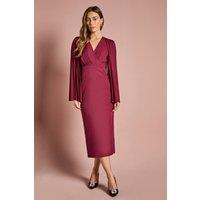 Coast Women's Pleated Cape Sleeve Crepe Pencil Midi Dress in Berry | Size: 12
