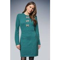 Wallis Women's Embellished Bow Fringe Detail Kitted Dress in Teal | Size: Medium