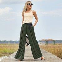 Lands' End Women's Wide Leg Palazzo Trousers in Green | Size: 16