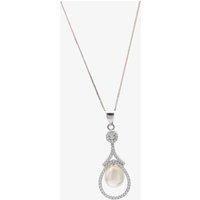 T.H.Baker Women's Silver Freshwater Pearl & Cubic Zirconia Teardrop Pendant PNW70093FW in White | Size: 16-18inch