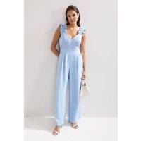 Phase Eight Women's Moira Blue Ruffle Sleeve Jumpsuit in Baby Blue | Size: 18