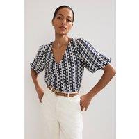 Phase Eight Women's Alba Textured Puff Sleeve Top in Mid Navy | Size: 8