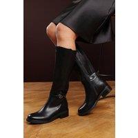 Where's That From Women's 'Fiorella' Knee High Low Heel Boots with Side Buckle Detail in Black | Size: 3