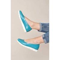 Moshulu Women's 'Jin' Leather Flat Slip On Shoes in Bright Blue | Size: 7