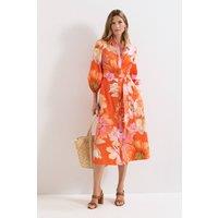 Phase Eight Women's Kristina Floral Shirt Dress in Orange | Size: 14