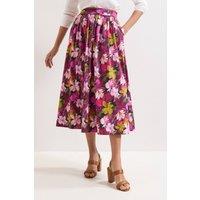 Phase Eight Women's Arina Floral Poplin Lace Trim Midi Skirt in Fuchsia | Size: 12
