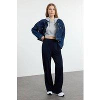 WOVCOR Women's High Waist Wide Leg Washed Jeans in Navy | Size: XL