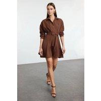 WOVCOR Women's Ribbed Knit High Neck Long Sleeve Bodycon Maxi Dress in Brown | Size: 6