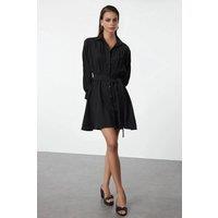 WOVCOR Women's Ribbed Pleated Mini Knit Dress in Black | Size: 6