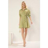 WOVCOR Women's Ribbed Pleated Mini Knit Dress in Green | Size: Small