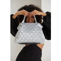Belissh Women's Quilted Metallic NylonTote Bag in Silver
