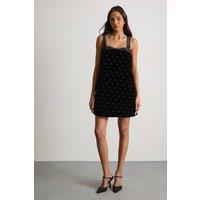Warehouse Women's Embellished Quilted Velvet Pinafore Dress in Black | Size: 16