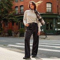 Lands' End Women's Petite Wide Leg Cord Jeans, High Waisted in Black | Size: 16