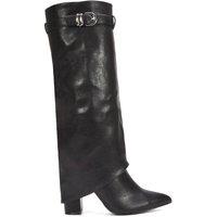 XY London Women's 'Aaliyah' Fold Over Boots Block Heel Buckle Point Toe in Black | Size: 5