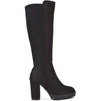 XY London Women's 'Libby' Knee High Block High Heel Platform Elasticated Calf Boots in Jet Black | Size: 7