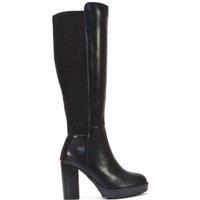 XY London Women's 'Libby' Knee High Block High Heel Platform Elasticated Calf Boots in Black | Size: 8