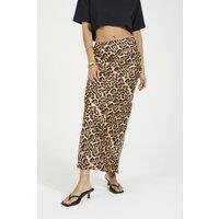 Brave Soul Women's Leopard Print Satin Midi Skirt in Brown | Size: XL