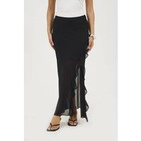 Brave Soul Women's Chiffon Midi Skirt With Frill Detail in Black | Size: Small