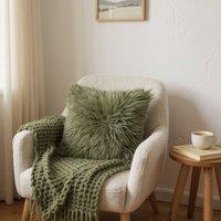 Infinity Leather Natural Sheepskin Real Wool Cushion in Green | Size: 40 cm x 40 cm