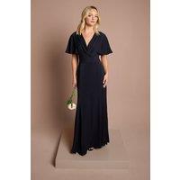 Coast Girl's Teen V Neck Flutter Sleeve Bridesmaid Dress in Navy | Size: 10-11 Years