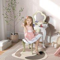 ZONEKIZ Kids Dressing Table with Mirror & Stool, Drawer, Storage Boxes - White