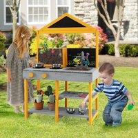 Costway Kids Mud Kitchen Outdoor Kitchen Playset with Storage Shelves in Grey