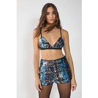 NastyGal Women's Check Sequin Bralette Co-ord in Blue | Size: 6