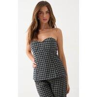 MissPap Women's Dogtooth Printed Denim Bustier in Mono | Size: 8