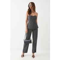 MissPap Women's Dogtooth Printed Denim Straight leg Jean in Mono | Size: 6
