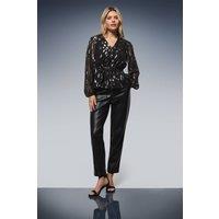 Dorothy Perkins Women's DP Luxe Drawstring Waist Frill Detail Long Sleeve Blouse in Black | Size: 10