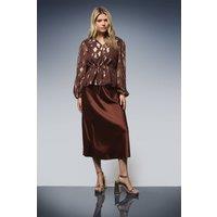 Dorothy Perkins Women's DP Luxe Drawstring Waist Frill Detail Long Sleeve Blouse in Chocolate | Size: 10